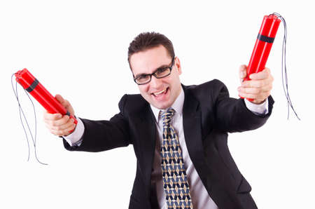 Businessman with dynamite isolated on whiteの写真素材