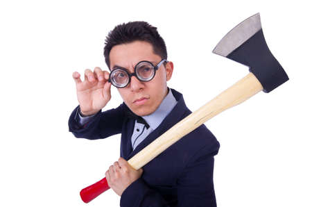 Funny man with axe on whiteの写真素材