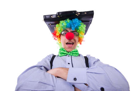 Clown businessman isolated on whiteの写真素材
