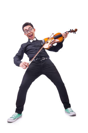 Funny violin player on whiteの写真素材
