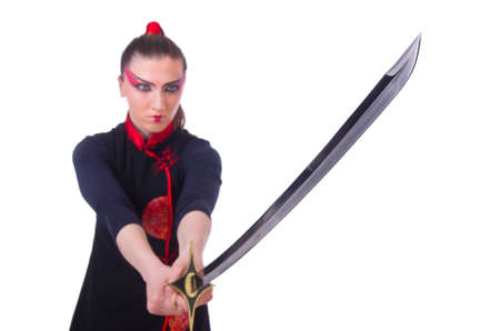 Woman in japanese martial art conceptの写真素材