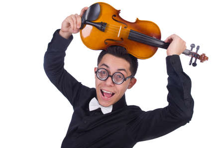 Funny violin player on whiteの写真素材