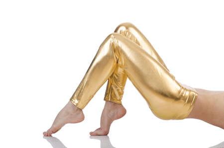 Woman legs with stockings on whiteの写真素材