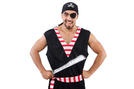 Man in pirate costume in halloween conceptの写真素材
