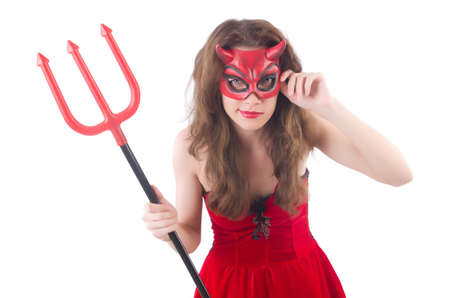 Woman as red devil in halloween concept