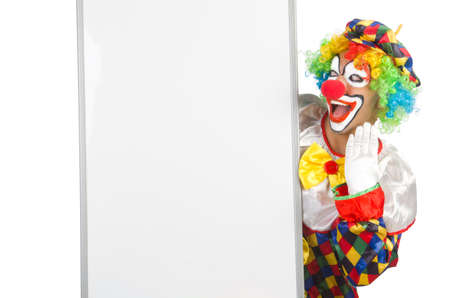 Clown with blank board on whiteの写真素材