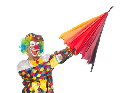 Clown with umbrella isolated on whiteの写真素材