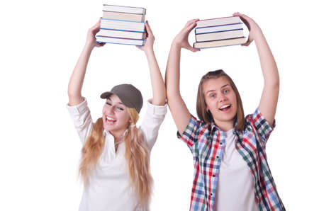 Pair of young students on whiteの写真素材