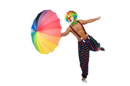 Clown with umbrella isolated on whiteの写真素材