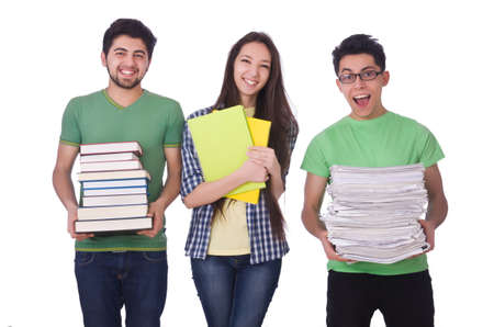 Students with books isolated on whiteの写真素材