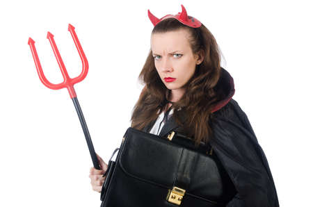 Female wearing devil costume and trident