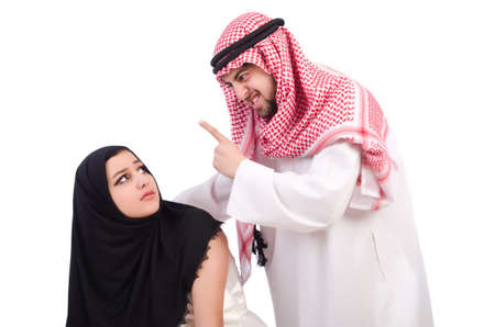 Arab man with his wife on whiteの写真素材