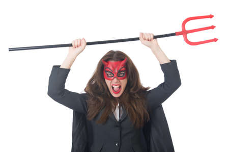Female wearing devil costume and trident