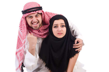 Arab man with his wife on whiteの写真素材