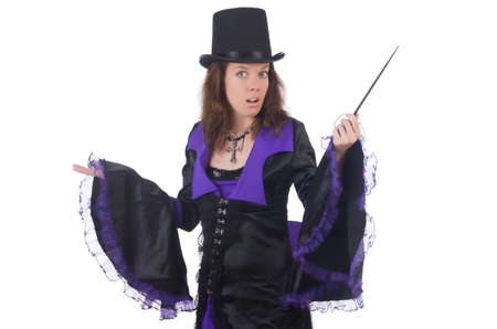 Woman magician isolated on the whiteの写真素材