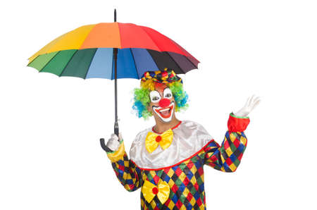 Clown with umbrella isolated on whiteの写真素材