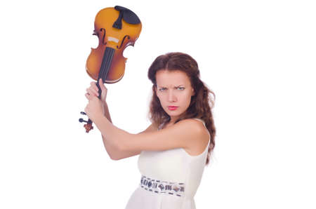Young girl with violin on whiteの写真素材
