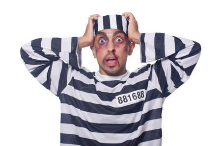 Prisoner with bad bruises on whiteの写真素材