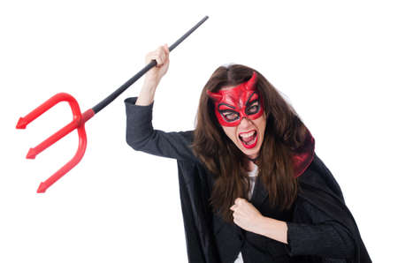 Female wearing devil costume and trident
