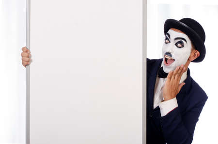 Funny man with blank boardの写真素材
