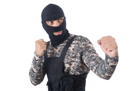 Soldier in camouflage isolated on white