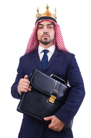 Arab businessman with crown on whiteの写真素材