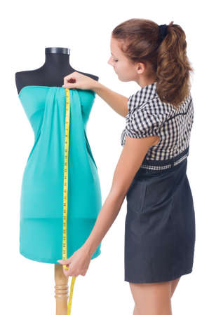 Woman tailor isolated on whiteの写真素材