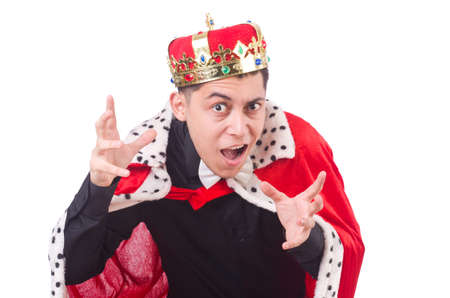 Businessman with crown isolated on whiteの写真素材