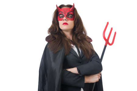 Female wearing devil costume and tridentの写真素材