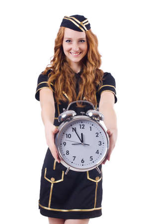 Sailor with clock isolated on whiteの写真素材