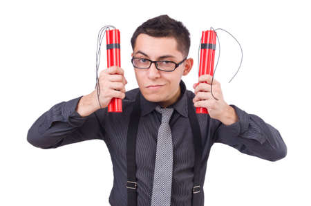 Businessman with dynamite isolated on whiteの写真素材
