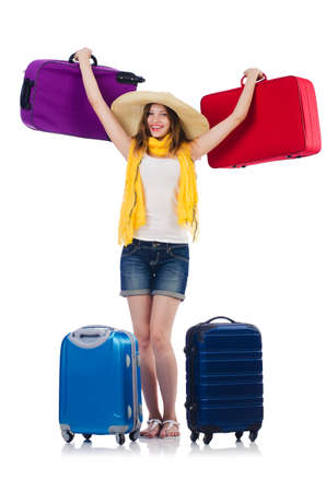 Woman going to summer vacation isolated on whiteの写真素材