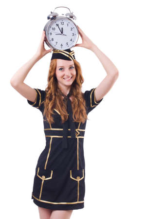 Sailor with clock isolated on whiteの写真素材
