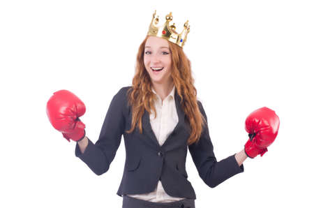 Queen boxer businesswoman isolated on whiteの写真素材