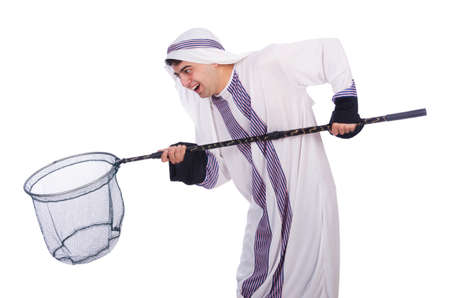 Arab businessman with catching net on whiteの写真素材