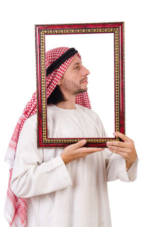 Arab with picture frame on whiteの写真素材