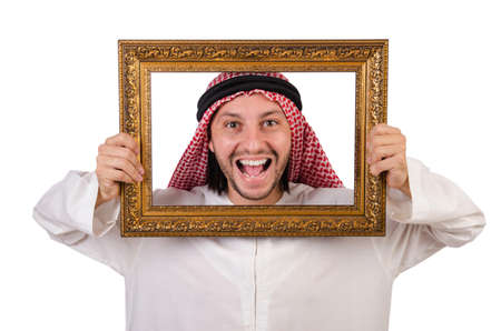 Arab with picture frame on whiteの写真素材
