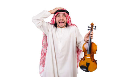 Arab man playing violing on whiteの写真素材