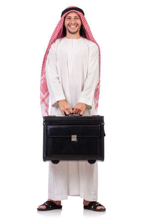 Arab man with luggage on whiteの写真素材