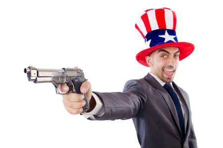 Man with gun and american hat