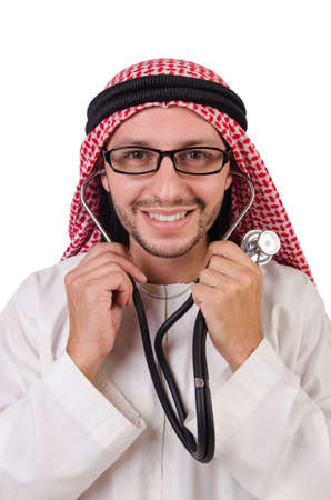 Arab doctor with stethoscope on whiteの写真素材