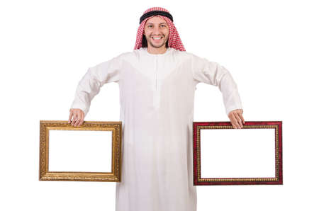 Arab with picture frame on whiteの写真素材