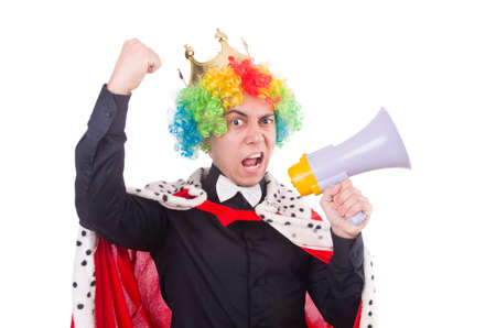 Businessman with crown isolated on whiteの写真素材