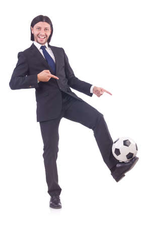 Man with football isolated on whiteの写真素材