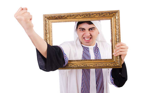 Arab with picture frame on whiteの写真素材