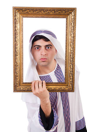 Arab with picture frame on whiteの写真素材