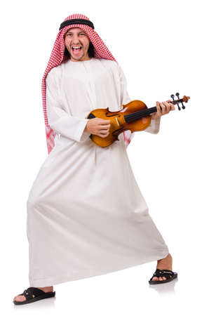 Arab man playing violing on whiteの写真素材