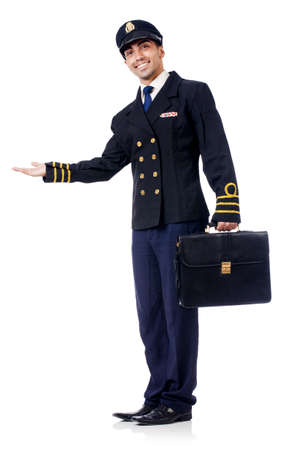 Young pilot isolated on the whiteの写真素材