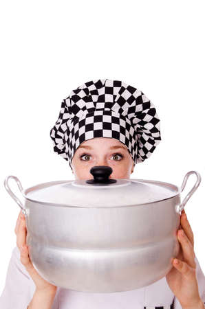 Young woman cook isolated on whiteの写真素材