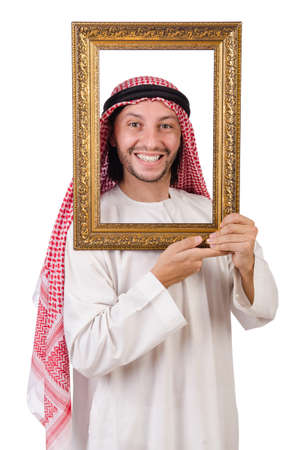 Arab with picture frame on whiteの写真素材